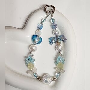Phone Chain Keychain Beaded Blue Bows Hearts Floral Glittery‎ Gift Stocking